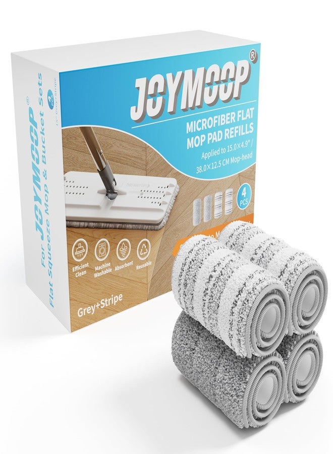 JOYMOOP Flat Mop Pads, Microfiber Mop Cleaning Pads, Washable Pads, Pads Replacement Flat Mop or Mop Bucket Set, Pack of 4 Refills 15inch - Grey and Stripe - Image 1